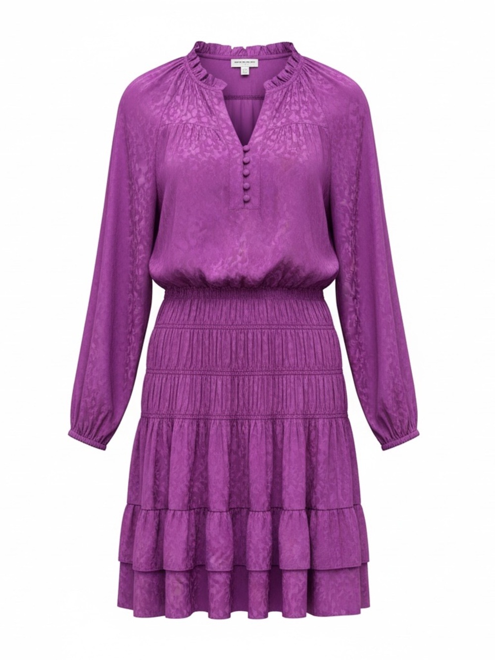 Current Air Violet Long-Sleeve Smocked Tiered Dress size L